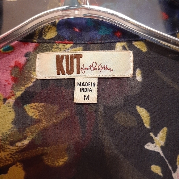 Kut From The Kloth Blouse Women's Medium Gray Semi Sheer Floral Boho Cottagecore - Picture 8 of 10